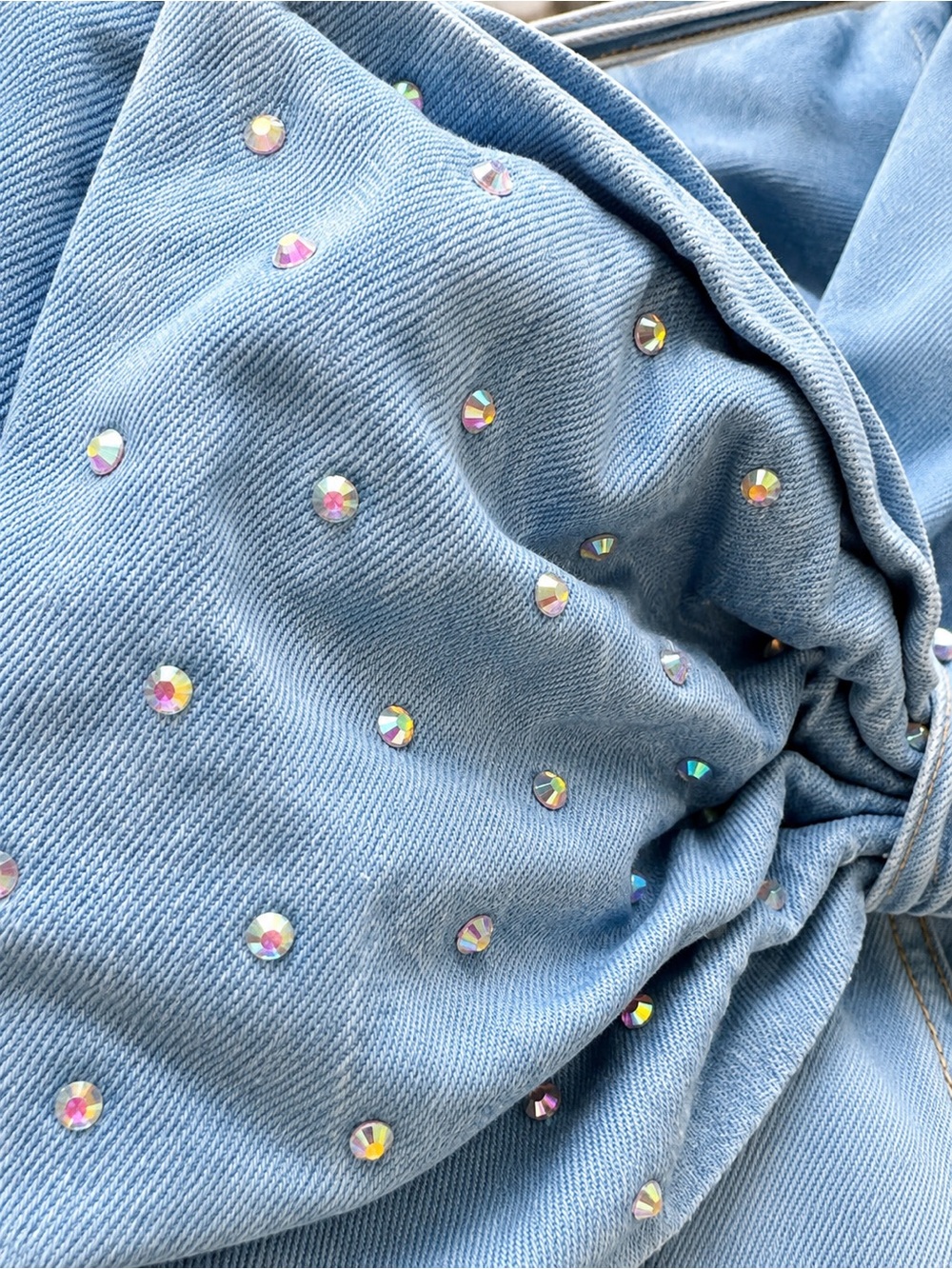 Lola + The Boys Sparkle Bow Denim Overalls Romper Rhinestone Girls Size 12 - Picture 3 of 9